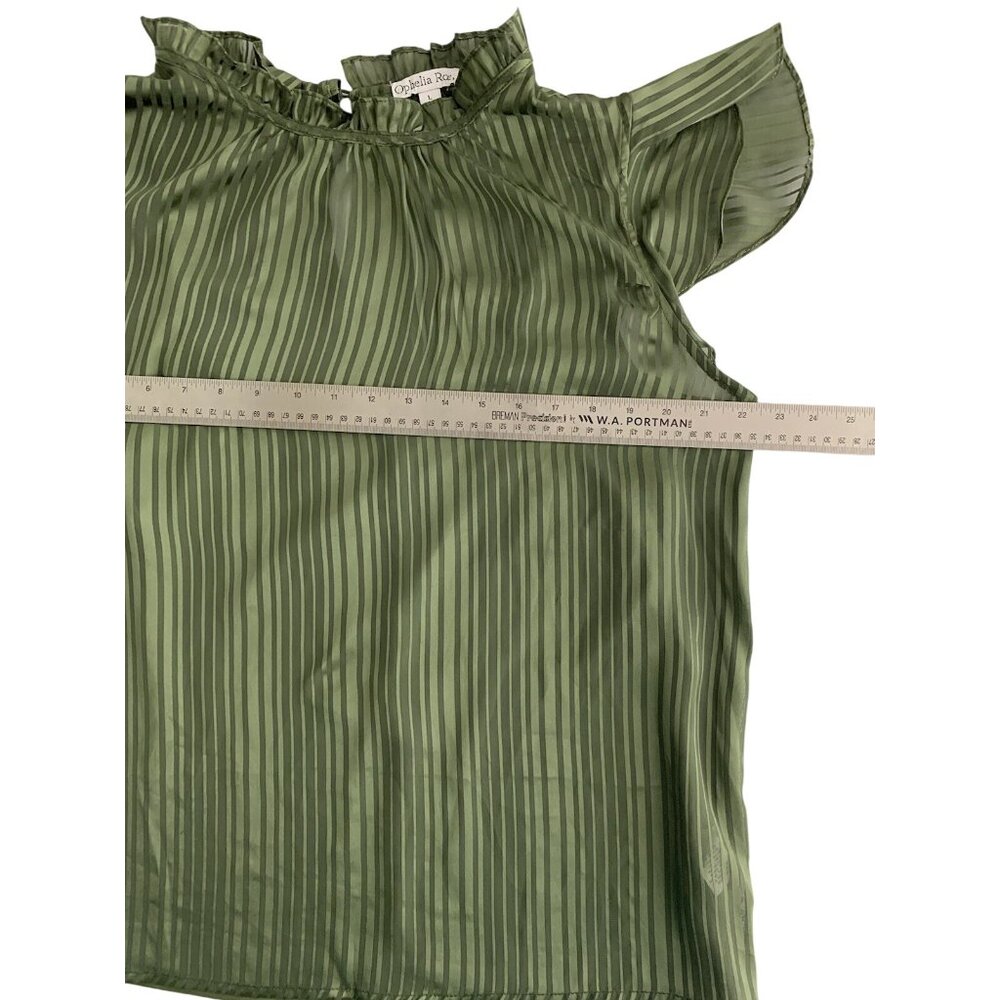 Ophelia Roe Striped Ruffle Sleeve Green Blouse With Cami Top Size Large - Picture 8 of 11